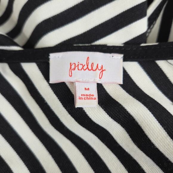 Pixley by Stitch Fix Kathy Black Striped Stretch Fit & Flare V-Back Dress Size M - Picture 7 of 7